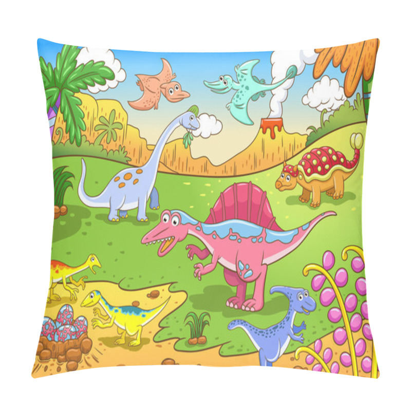 Personality  Cute Dinosaurs In Prehistoric Scene Pillow Covers