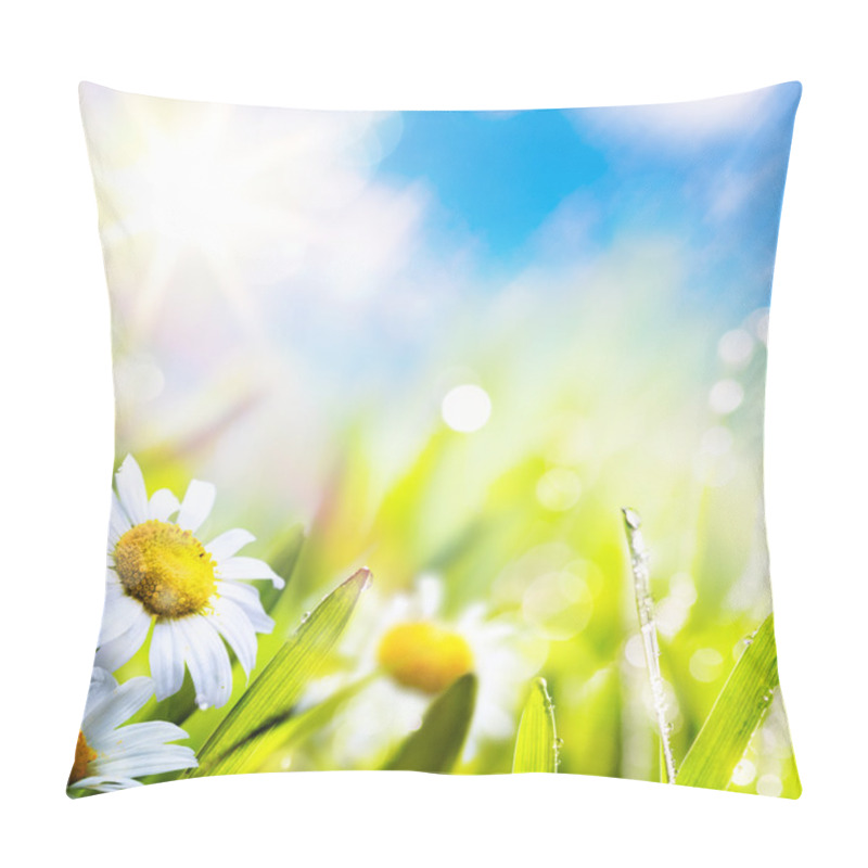 Personality  Art Abstract Background Springr Flower In Grass On Sun Sky Pillow Covers