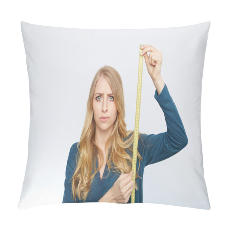 Personality  Young Woman With A Tape Measure Pillow Covers