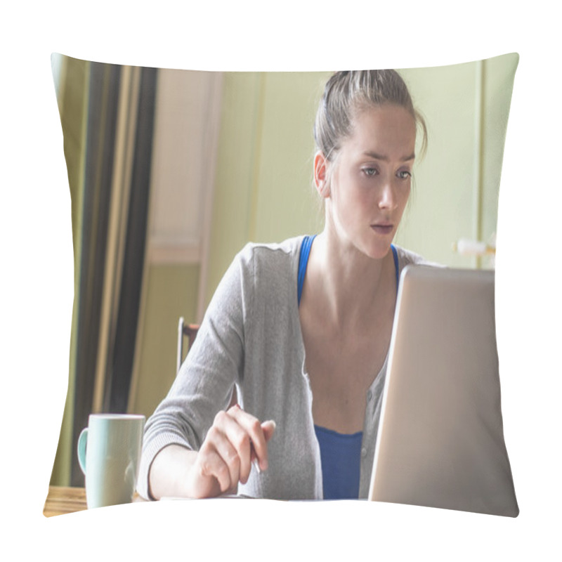 Personality  Young Woman Working From Home Pillow Covers