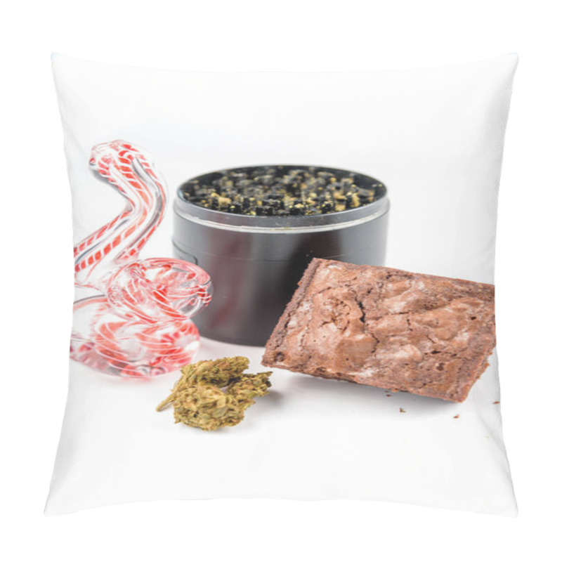 Personality  Close Up Of Medical Marijuana Bud With A Glass Pipe, Grinder, An Pillow Covers