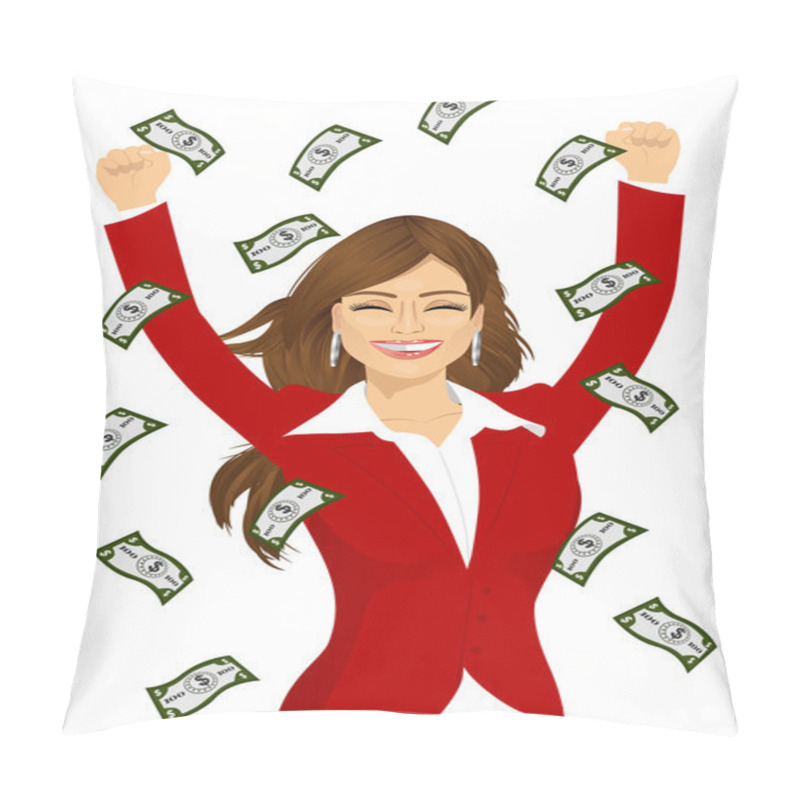 Personality  Woman Happy Seeing Raining Money Bills Pillow Covers