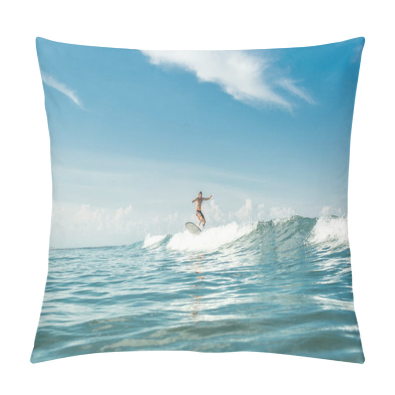 Personality  Distant View Of Male Surfer Riding Waves In Ocean At Nusa Dua Beach, Bali, Indonesia Pillow Covers