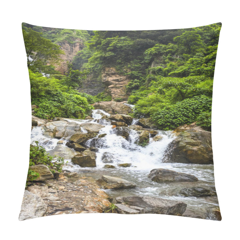 Personality  View On The Base Of The Rupse Falls, A 300 Meters Waterfall And One Of The Most Touristic Natural Place In Nepal. Pillow Covers