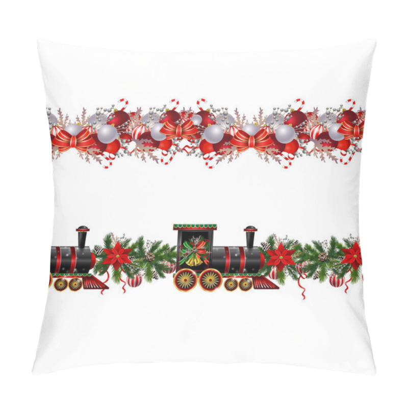 Personality  Little Christmas Train Seamless Pattern Decorated Red Ribbon Vector Pillow Covers