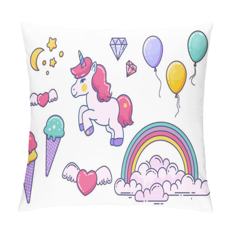 Personality  Unicorn And Fairy Elements Isolated On White Pillow Covers