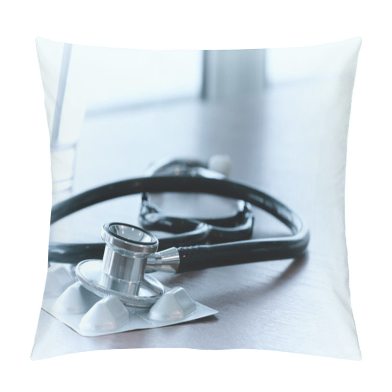 Personality  Studio Macro Of A Stethoscope And Pills With Shallow DOF Evenly  Pillow Covers