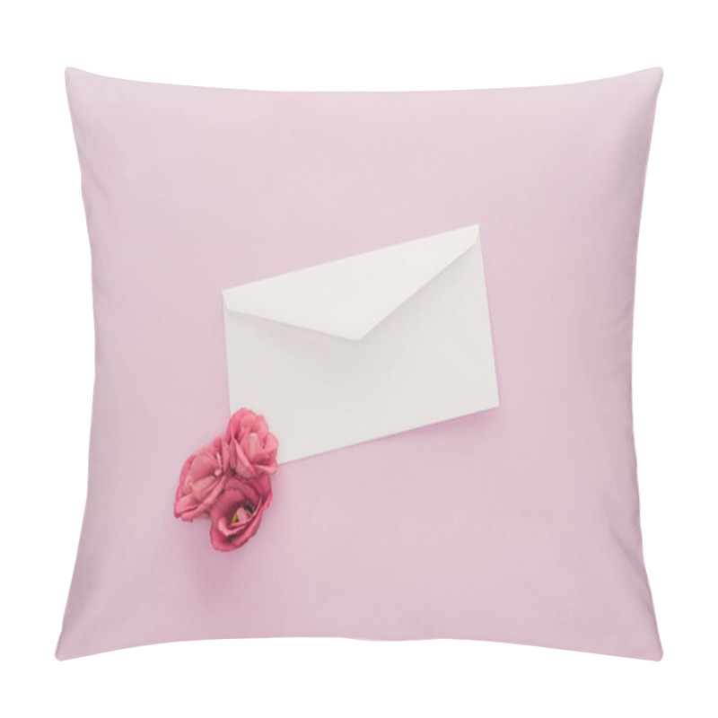 Personality  Top View Of Flowers And Envelope Isolated On Pink  Pillow Covers