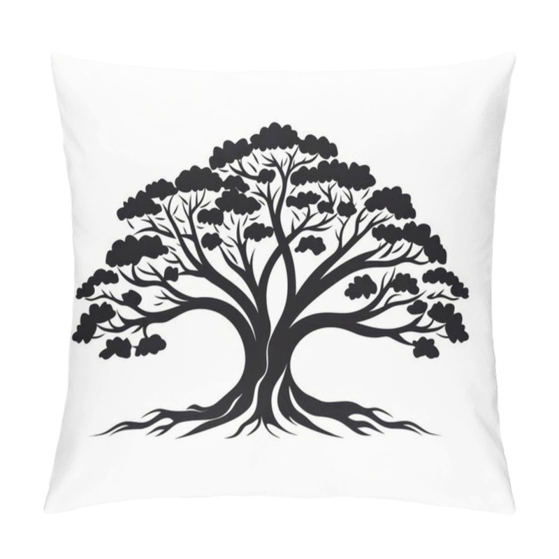 Personality  Intricate Black Silhouette Of A Majestic Tree With Sprawling Branches And Roots, Symbolizing Growth And Strength. Pillow Covers