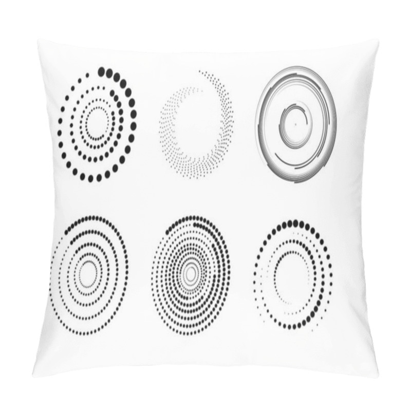 Personality  Halftone Circular Dotted Frames Set. Set Of Black Thick Halftone Dotted Speed Lines. Speed Lines In Circle Form. Geometric Art. Vector Illustration Pillow Covers