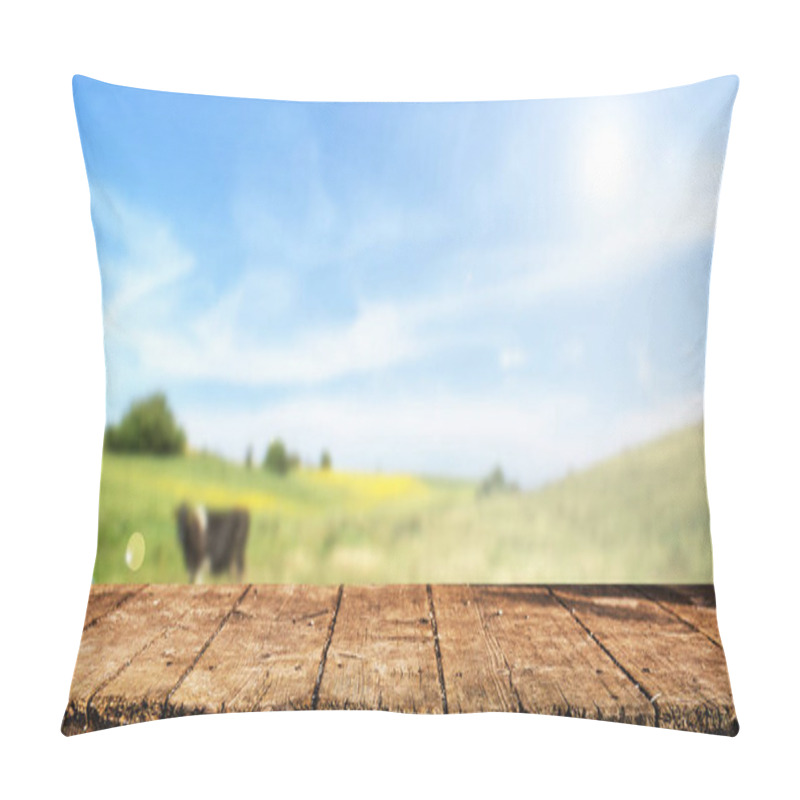 Personality  Empty Wooden Table With Blurred Natrural Background Pillow Covers