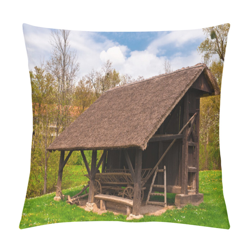 Personality  Farm Cart Under Roof Of Rustic Shed Pillow Covers