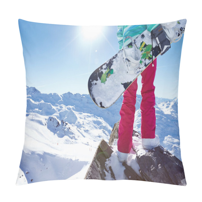 Personality  Young Woman With Snowboard Pillow Covers