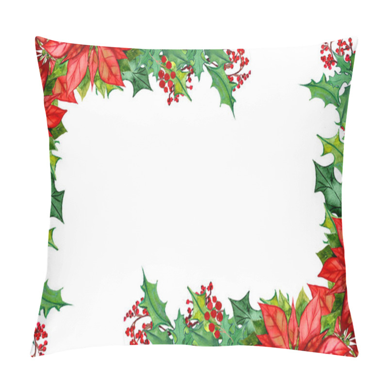 Personality  Winter Elements Poddub, Mistletoe, Poinsettia. Frame Composition On A White Background, For The Design Of Cards, Wedding Invitations, Clothes, Dishes, Children's Textiles Pillow Covers