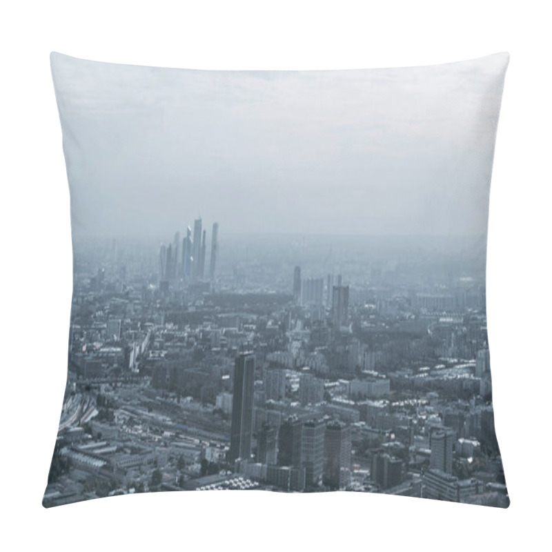 Personality  Dark Hazy Megalopolis Cityscape With The Group Of Business Skyscrapers In The Distance, Multiple Office And Residential Houses, Highways, Parks. Misty, Almost Invisible Horizon Pillow Covers