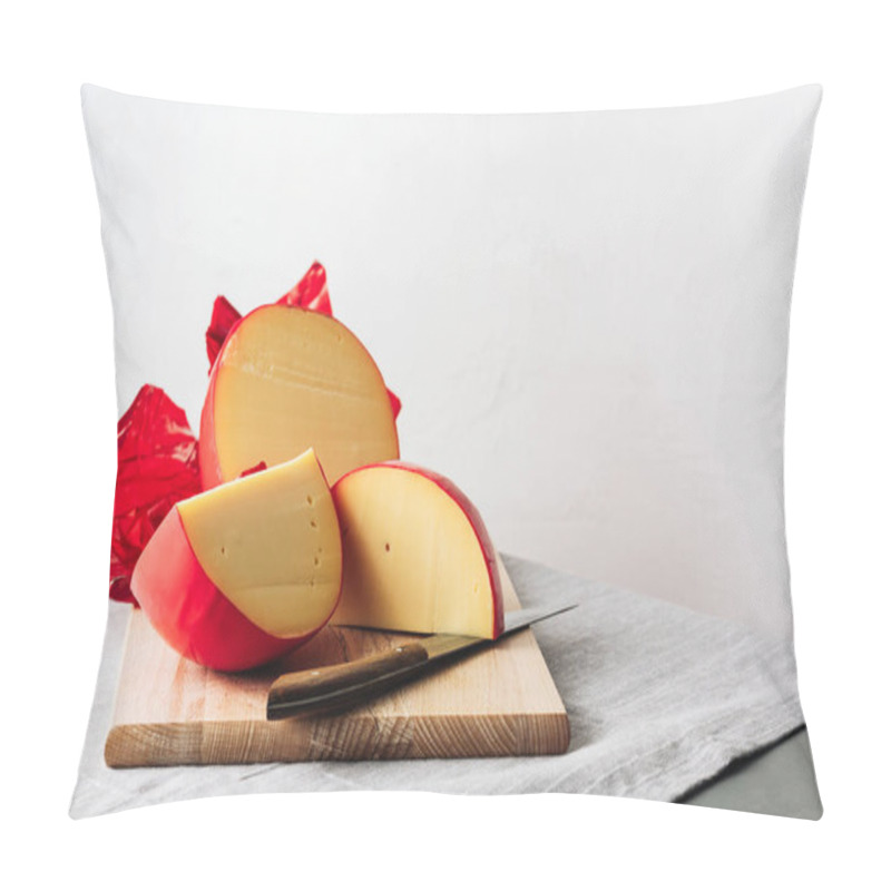 Personality  Sliced Head Of Edam Cheese, Covered With A Red Wax Coating. Pillow Covers