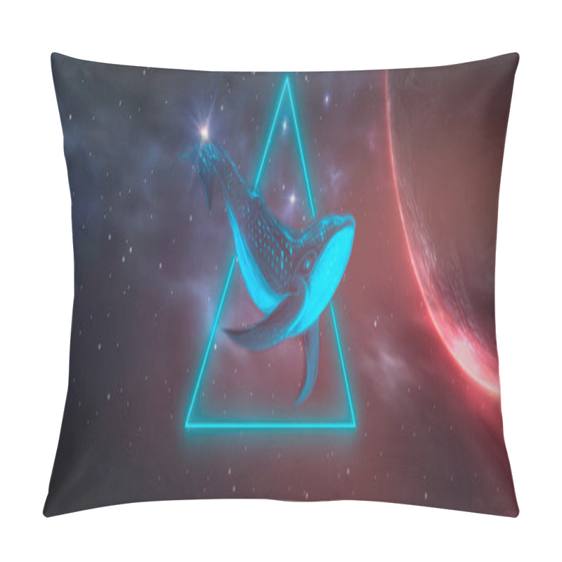 Personality  Abstract Night Fantasy Landscape With An Island, A Whale In The Sky, A Dark Fantasy Scene, An Unreal World, A Fish, A Whale, A Sperm Whale. Reflection Of Neon Light, Water, Depths Of The Sea. Night Fantasy Galaxy Space Landscape.  Pillow Covers