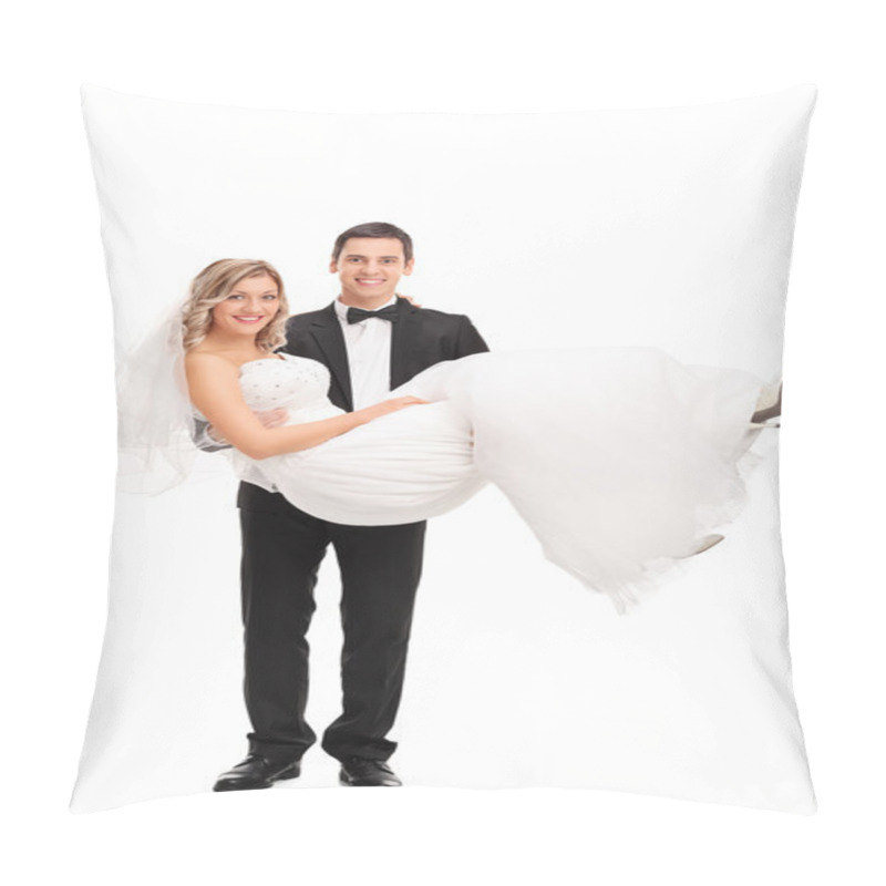 Personality  Groom Carrying A Bride In His Hands Pillow Covers