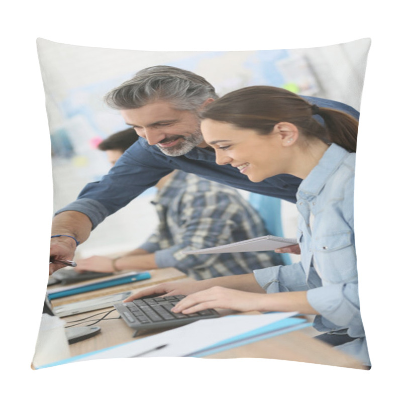 Personality  Trainer With Students Working Pillow Covers