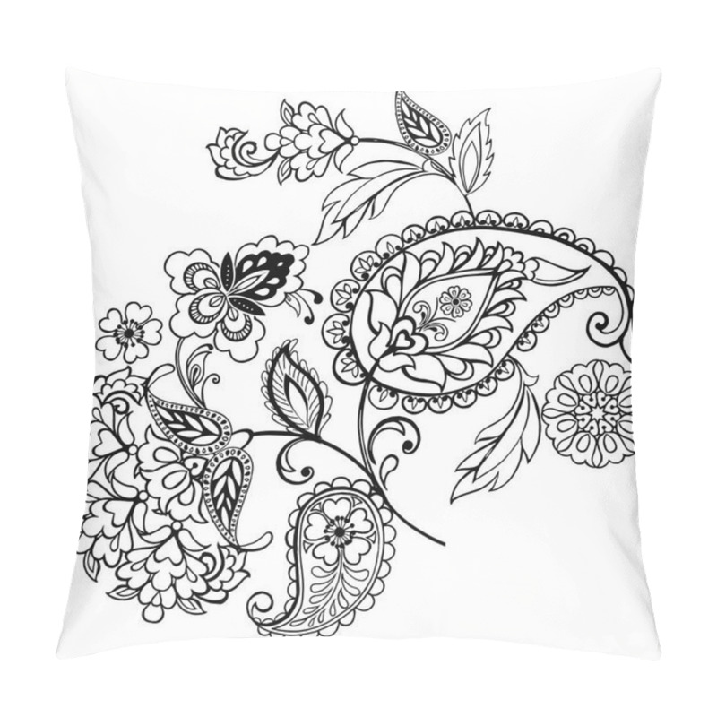 Personality  Monochrome Flower Ornament With Paisley. Hand Drawn Flowers For The Anti Stress Coloring Page. Pillow Covers