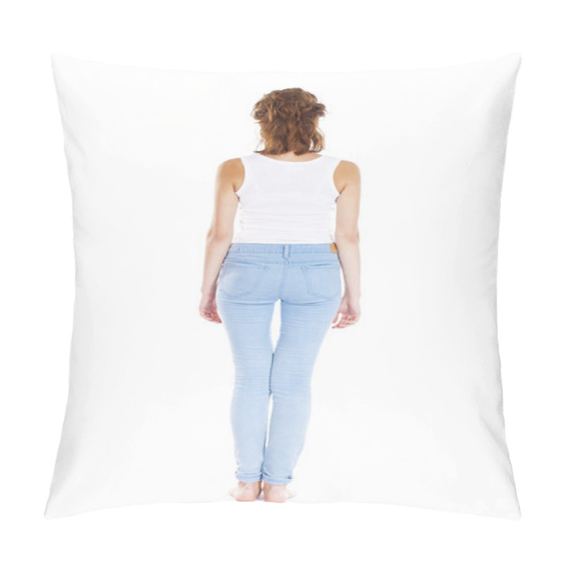 Personality  Happy Brunette Girl In White T-shirt Pillow Covers