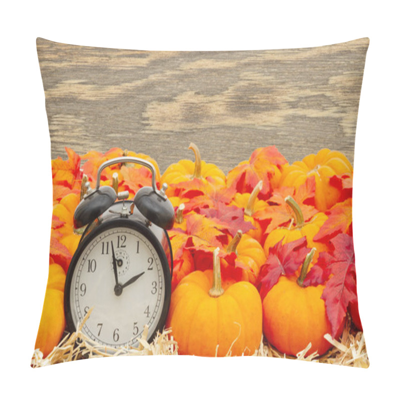 Personality  Retro Alarm Clock With Orange Pumpkins With Fall Leaves On Straw Pillow Covers