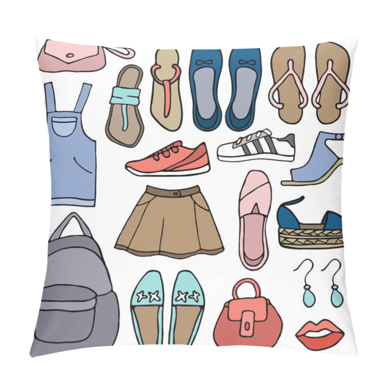 Personality  Clothes And Shoes Doodle. Vector Pillow Covers