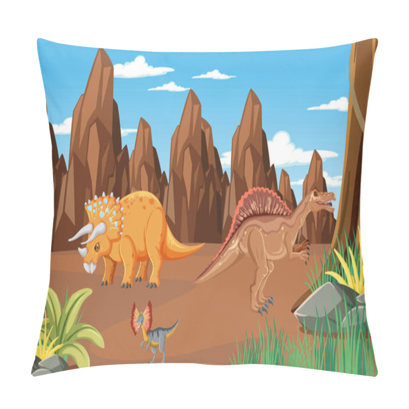 Personality  Scene With Dinosaurs In Forest Illustration Pillow Covers