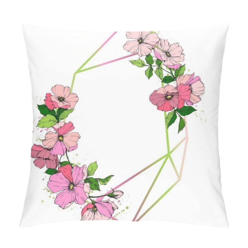 Personality  Vector Pink Rosa Canina Flower. Wild Spring Leaf Wildflower Isolated. Engraved Ink Art. Frame Border Ornament Square. Pillow Covers