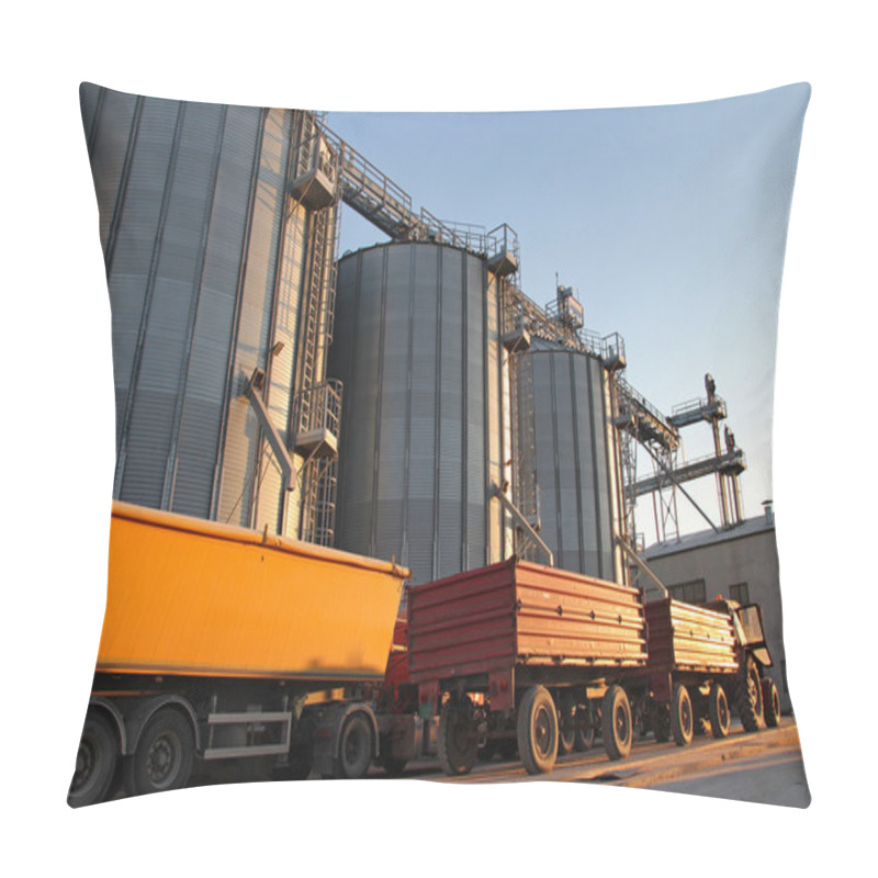 Personality  Tractor And Truck Beside Grain Silos Pillow Covers