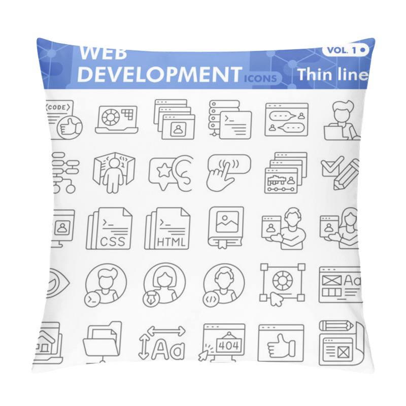 Personality  Web Development Line Icon Set, Website Design Symbols Collection Or Sketches. Coding Thin Line With Headline Linear Style Signs For Web And App. Vector Graphics Isolated On White Background. Pillow Covers