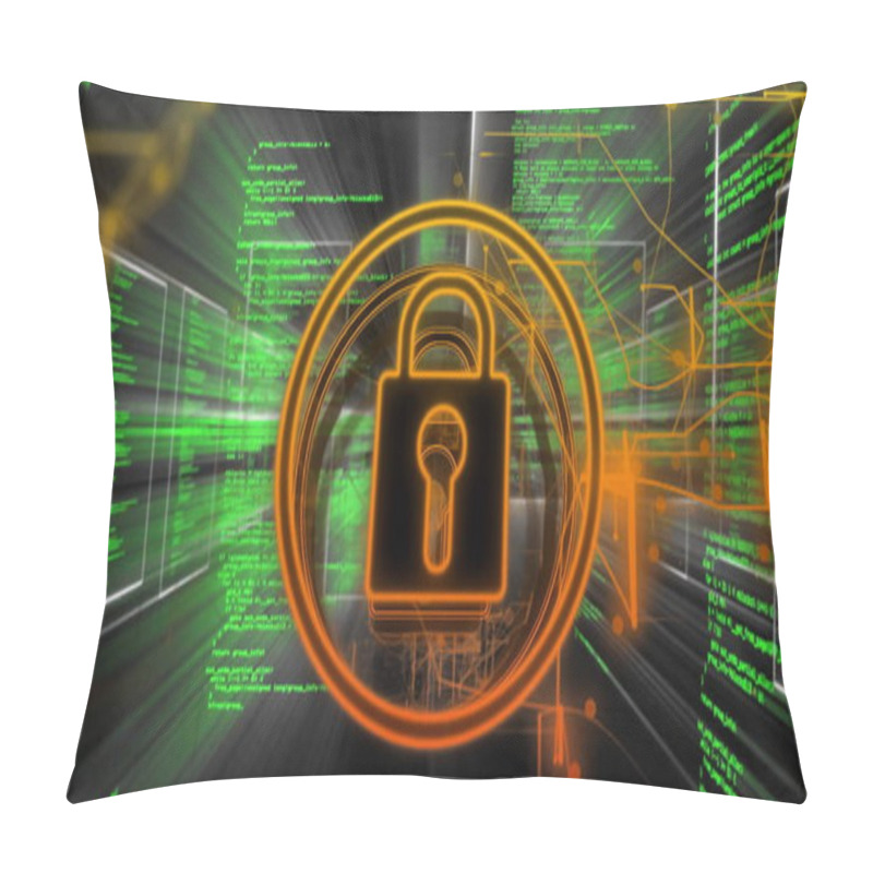 Personality  Image Of Data Processing Over Padlock. Global Online Security, Business, Finances, Computing And Data Processing Concept Digitally Generated Image. Pillow Covers