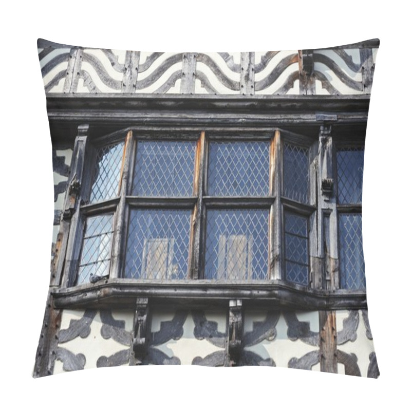 Personality  Window Detail Of The Ancient High House Along Greengate Street, Stafford, UK. Pillow Covers