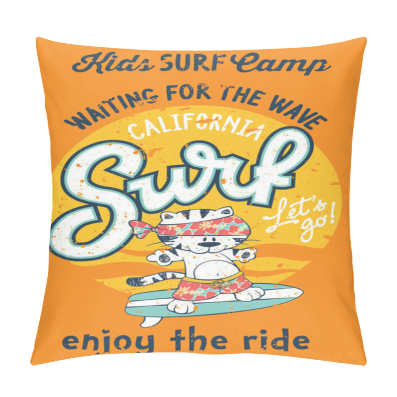 Personality  Cute Kitten Surfing Camp Pillow Covers