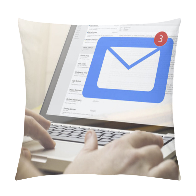 Personality  Hands Using Laptop On Desktop With Mail  Pillow Covers