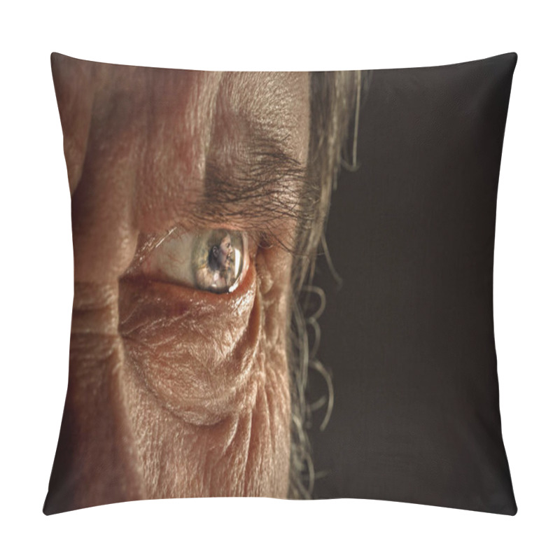 Personality  Half Face Of Aggressive Man Looking With Hatred Into Camera, Domestic Tyrant Pillow Covers