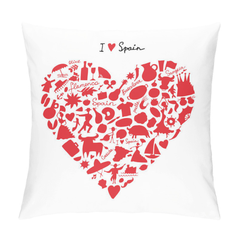 Personality  Spain Love, Art Heart Shape. Sketch For Your Design Pillow Covers