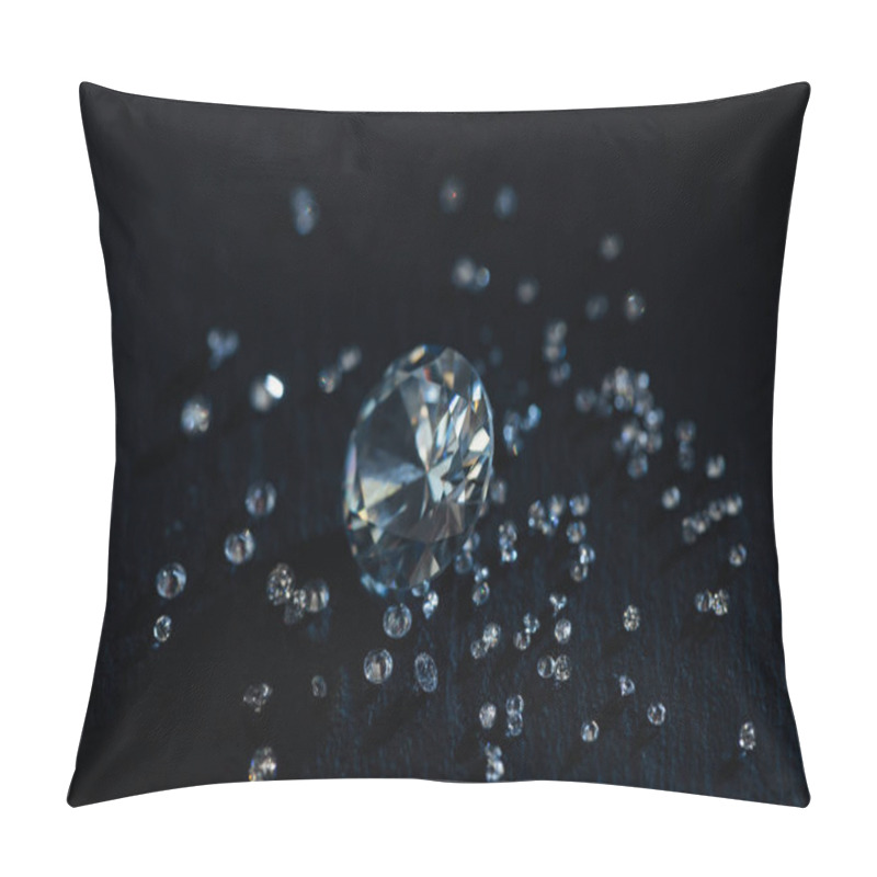 Personality  Big And Small Clear Diamonds Isolated On Black Pillow Covers