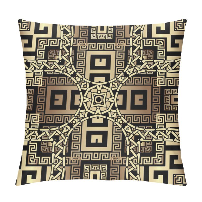 Personality  Greek Ornamental Geometric Gold 3d Seamless Pattern. Vector Elegant Ethnic Tribal Style Background. Surface Repeat Decorative Backdrop. Beautiful Golden Greek Key Meanders Ornament With Ornate Decor. Pillow Covers