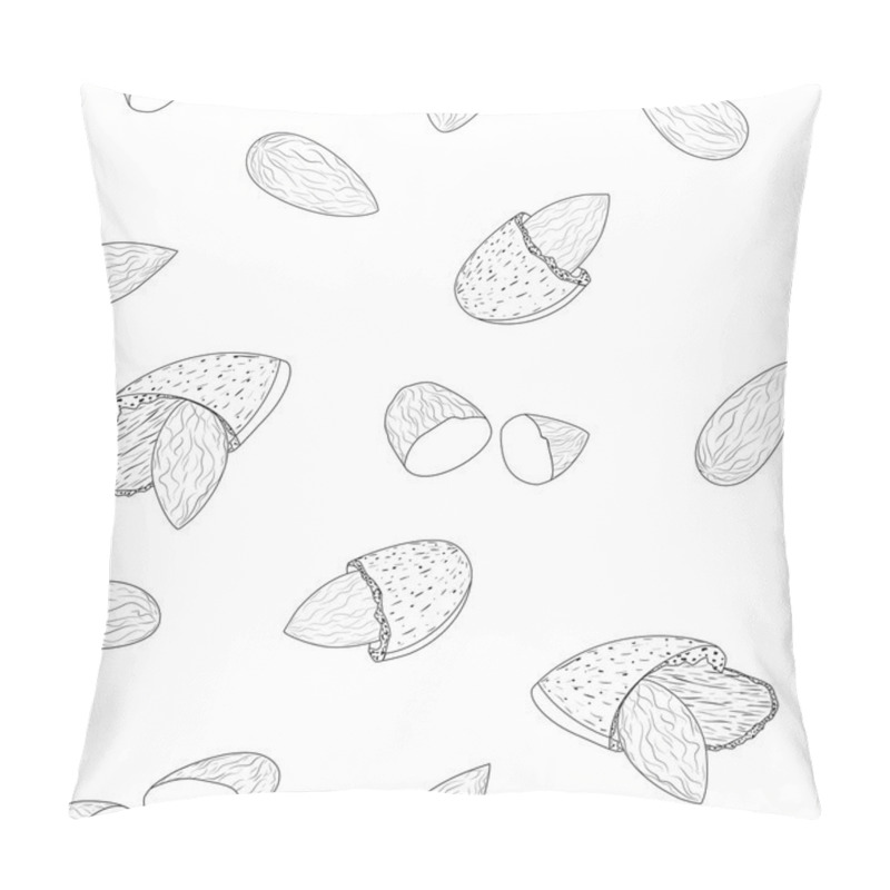 Personality  Seamless Vector Background Graphic. Almonds Seamless Pattern Hands Narisovyanny Line. Black Nuts On A White Background, Stylish Contour Drawing Pattern For Your Design Pillow Covers