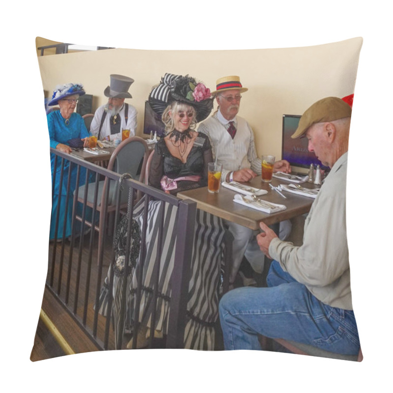 Personality  Well Dressed Seniors Share Visions Of The Past During Ladies Day At Arizona Downs Racetrack In Prescott Valley, Arizona. Picture Was Taken On August 10, 2019. Pillow Covers