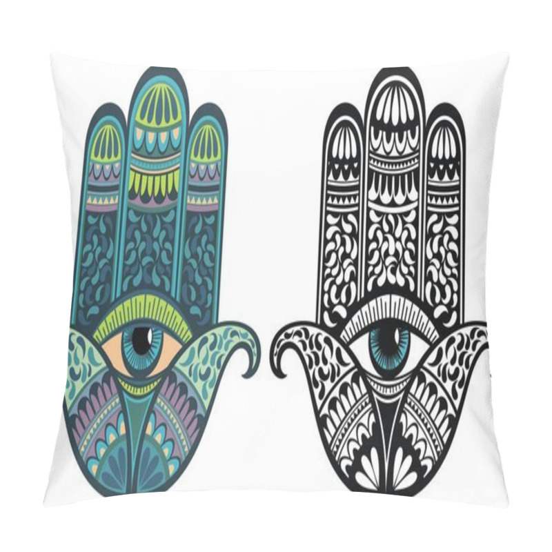 Personality  Illustration Of Hamsa With Boho Pattern. Buddhas Hand. Vector Element For Your Sketch Of Tattoo Pillow Covers