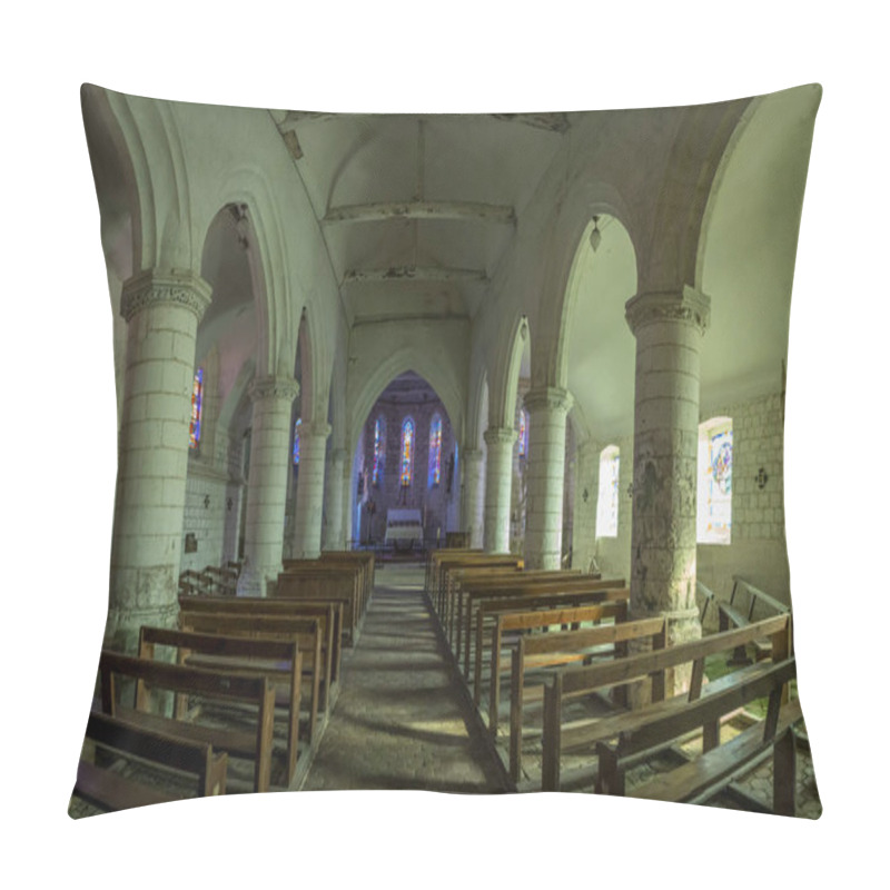 Personality  Bouvaincourt-Sur-Bresle, France - 09 21 2024:  View Inside The Church Of Saint-Hilaire From The Nave Pillow Covers