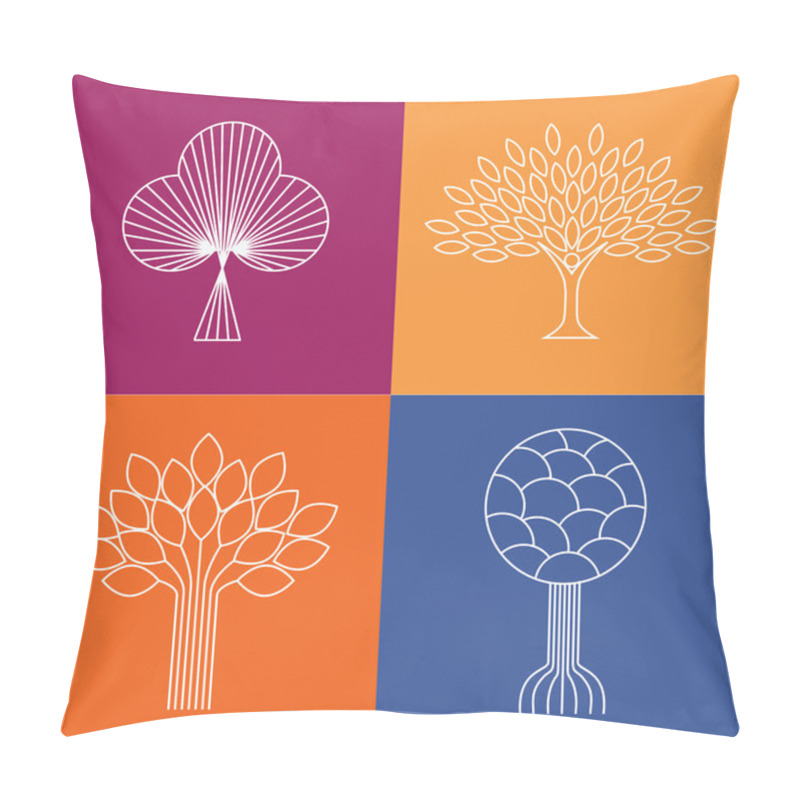 Personality  Abstract Organic Tree Line Icons Logo Vectors - Eco & Bio Design Pillow Covers