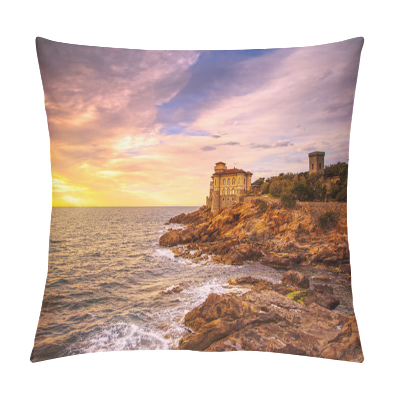 Personality  Boccale Castle Landmark On Cliff Rock And Sea On Warm Sunset. Tu Pillow Covers