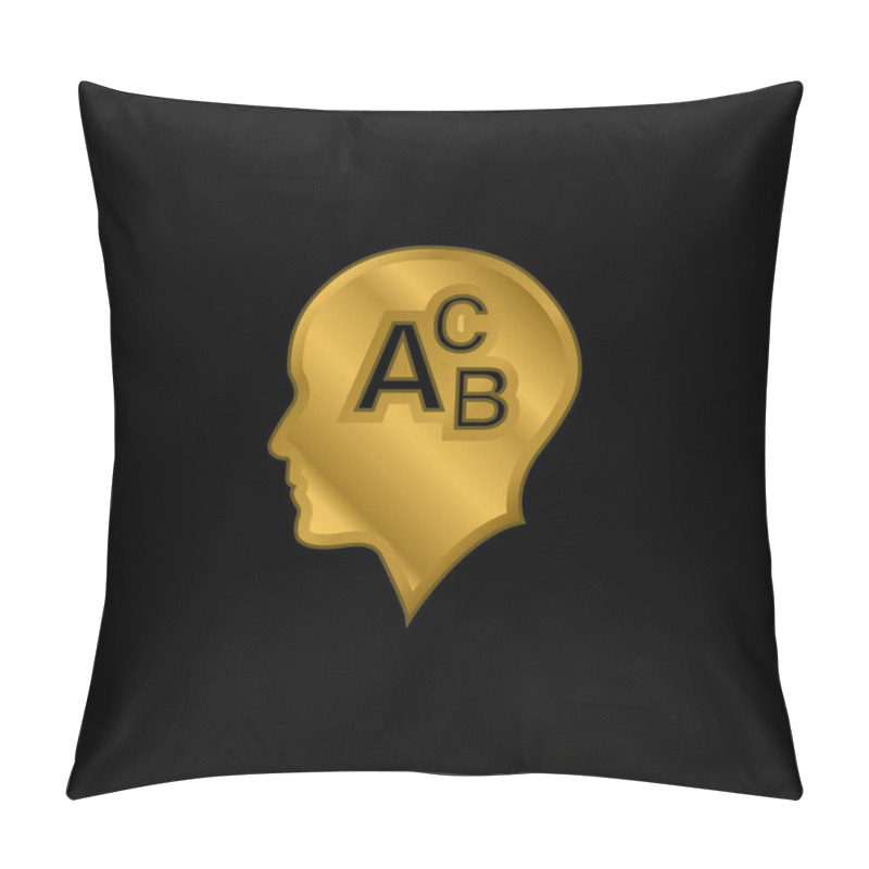 Personality  Bald Head With Alphabet Letters ABC Gold Plated Metalic Icon Or Logo Vector Pillow Covers