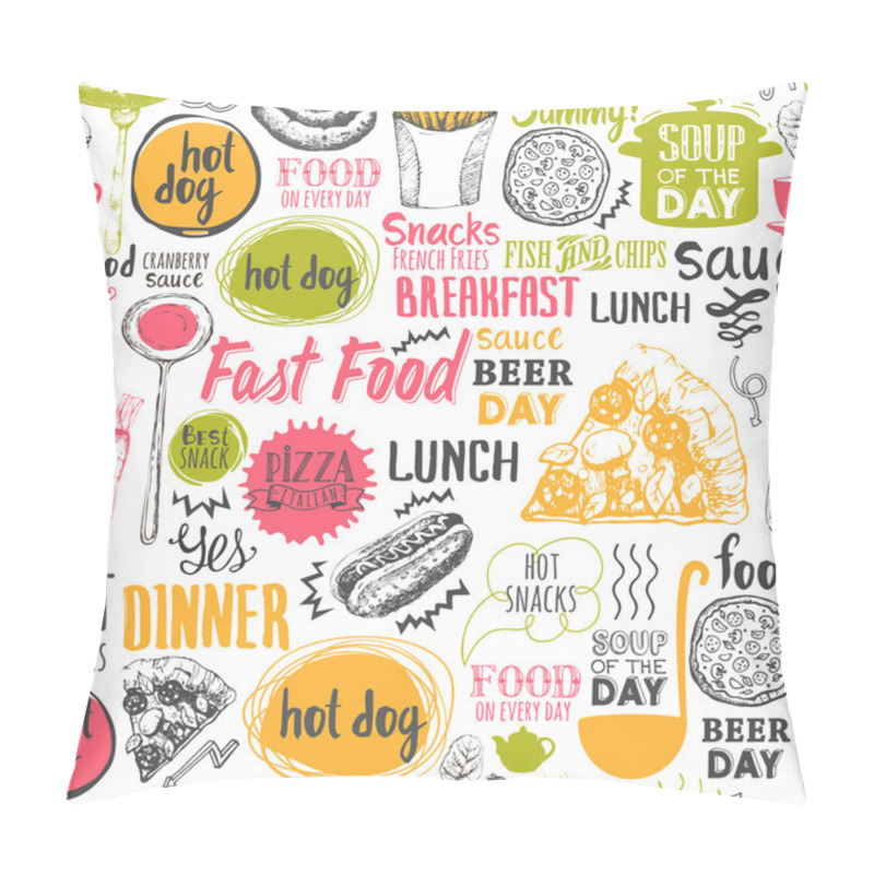 Personality  Seamless Background With Fastfood Symbols. Pillow Covers