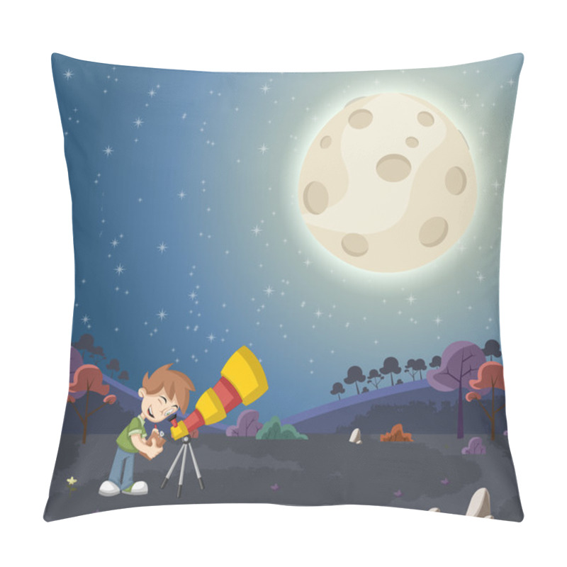 Personality  Boys Using A Telescope To Look At The Moon Pillow Covers