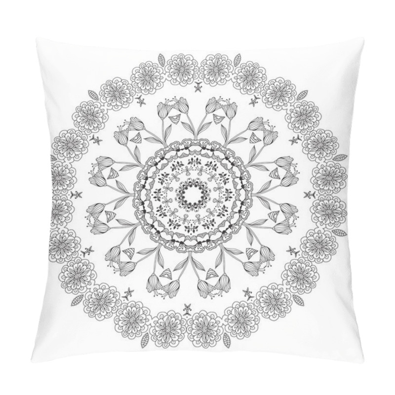 Personality  Vector Hand Drawn Black Floral Mandala Circle Ornament Isolated On The White Background.  Pillow Covers