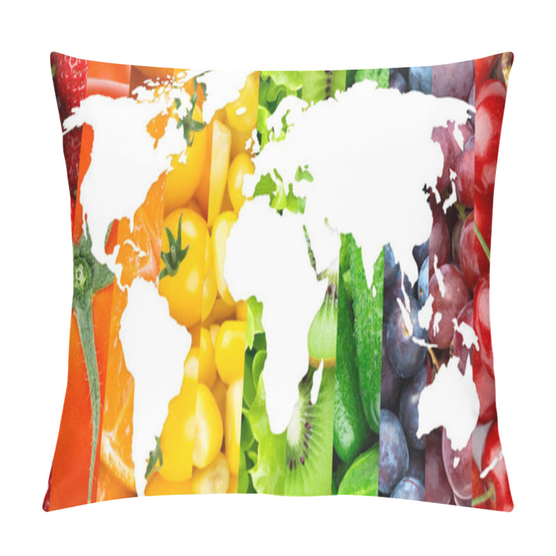 Personality  Fruits And Vegetables. Food Background. World Map Pillow Covers